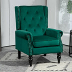 Fauteuil en velours/cuir touffeté à ossature bois de style Mid-Century