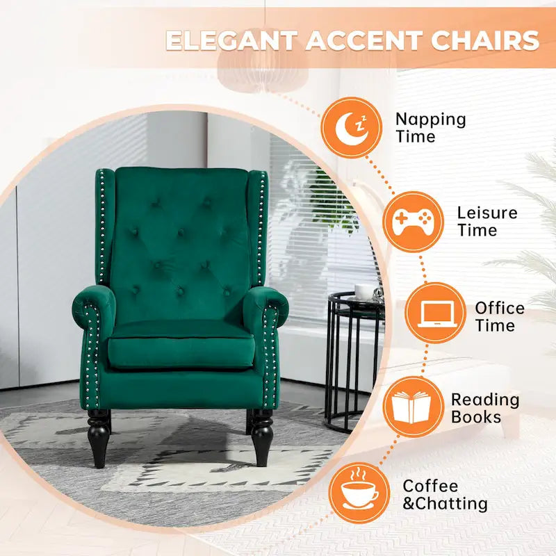 Fauteuil en velours/cuir touffeté à ossature bois de style Mid-Century