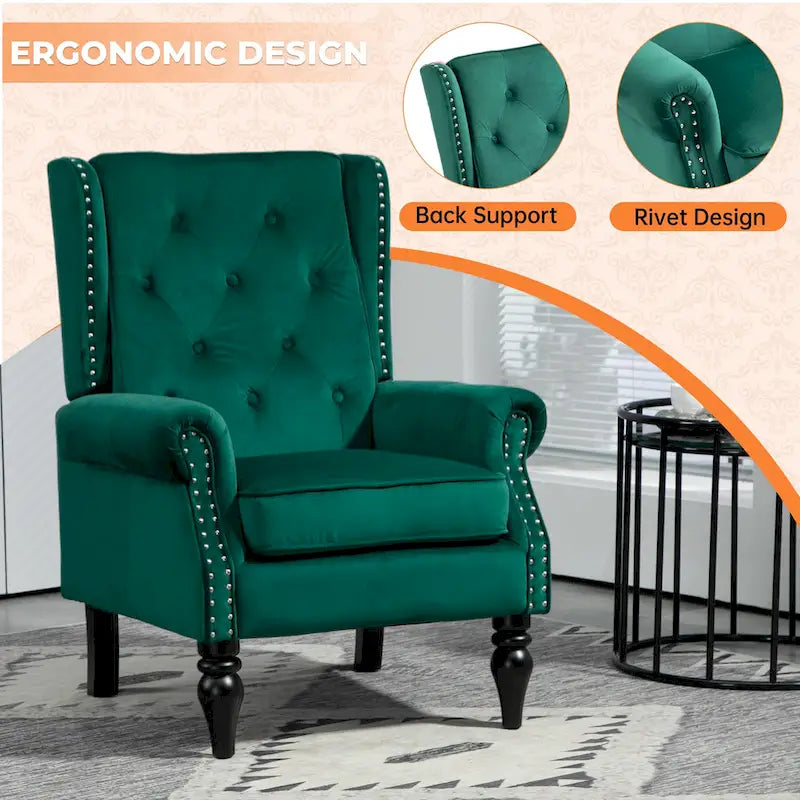 Fauteuil en velours/cuir touffeté à ossature bois de style Mid-Century