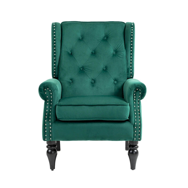 Fauteuil en velours/cuir touffeté à ossature bois de style Mid-Century