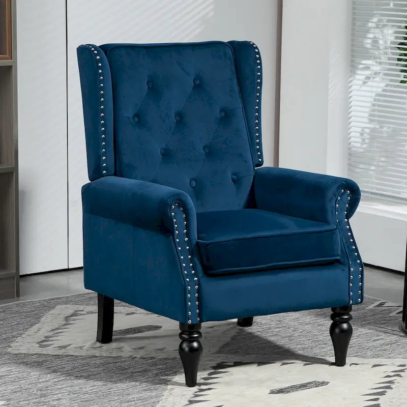 Fauteuil en velours/cuir touffeté à ossature bois de style Mid-Century
