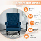 Fauteuil en velours/cuir touffeté à ossature bois de style Mid-Century