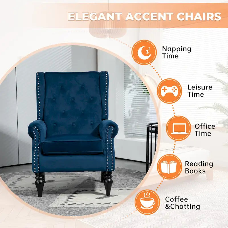 Fauteuil en velours/cuir touffeté à ossature bois de style Mid-Century