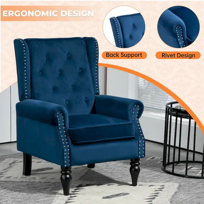 Fauteuil en velours/cuir touffeté à ossature bois de style Mid-Century
