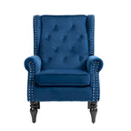 Fauteuil en velours/cuir touffeté à ossature bois de style Mid-Century