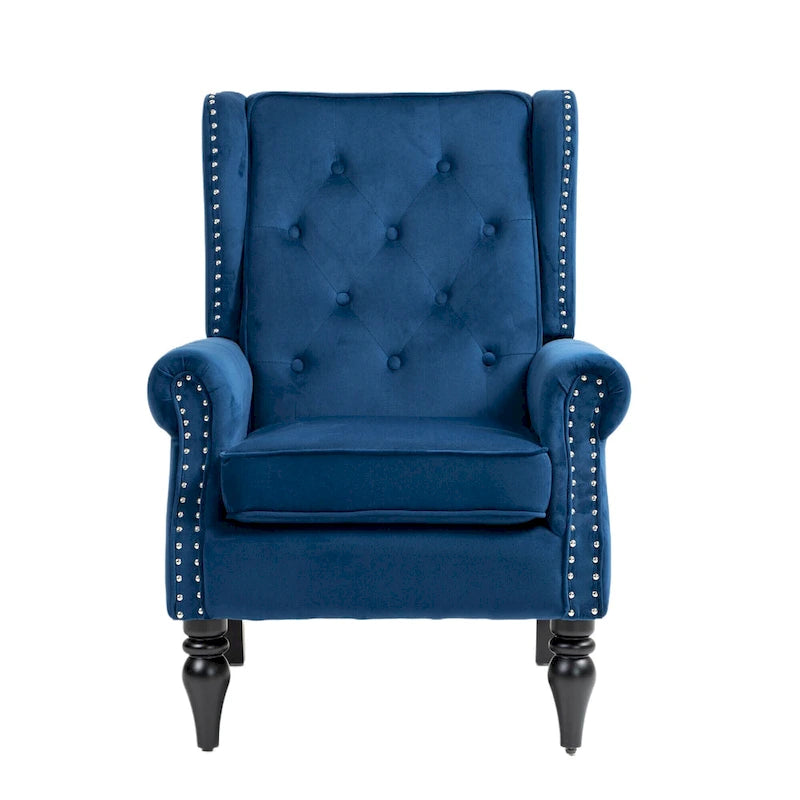 Fauteuil en velours/cuir touffeté à ossature bois de style Mid-Century