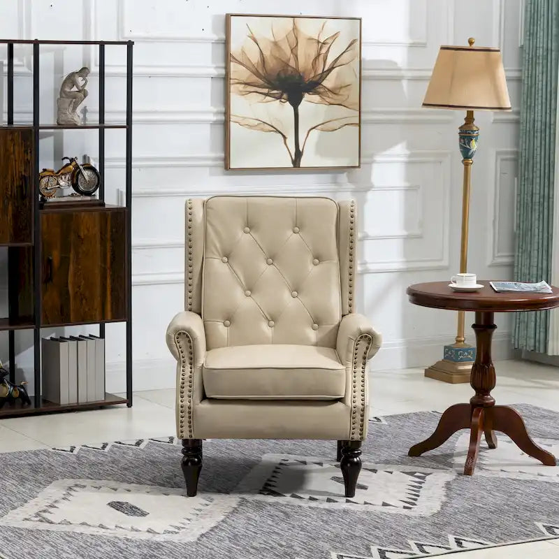 Fauteuil en velours/cuir touffeté à ossature bois de style Mid-Century