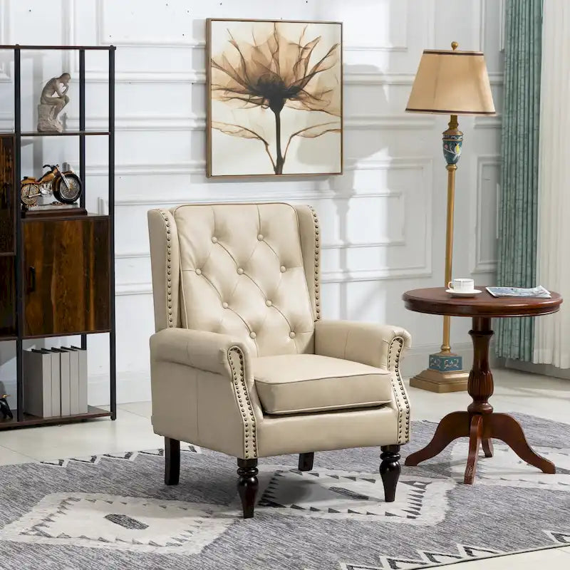 Fauteuil en velours/cuir touffeté à ossature bois de style Mid-Century