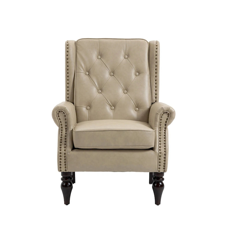 Fauteuil en velours/cuir touffeté à ossature bois de style Mid-Century