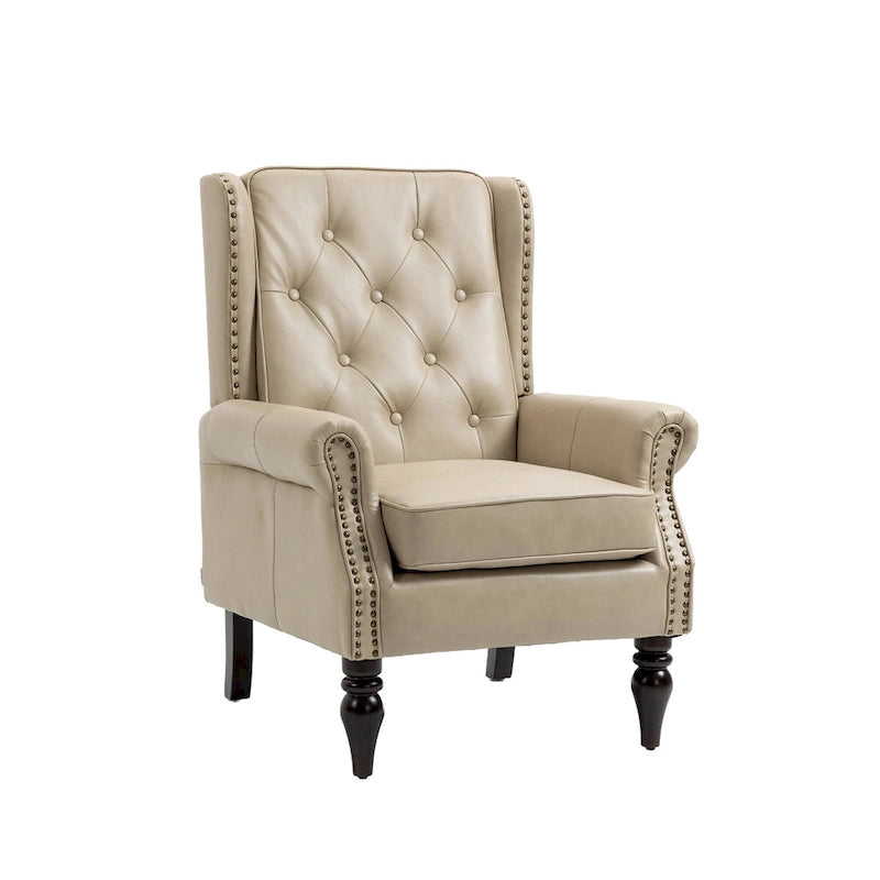 Fauteuil en velours/cuir touffeté à ossature bois de style Mid-Century