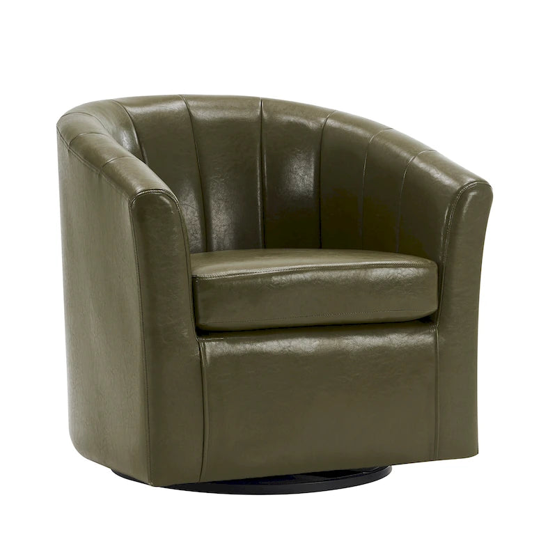 Fauteuil tonneau pivotant Porthos Home Manon en similicuir avec coussin de siège amovible