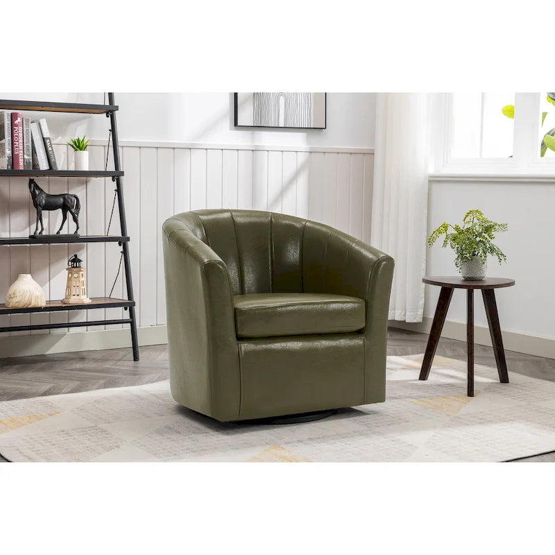 Fauteuil tonneau pivotant Porthos Home Manon en similicuir avec coussin de siège amovible