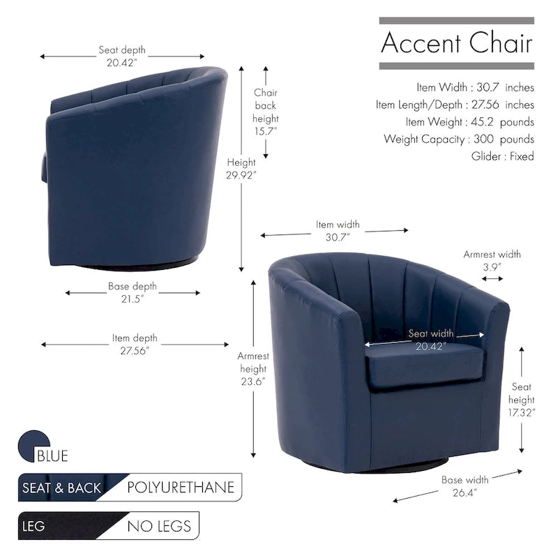 Fauteuil tonneau pivotant Porthos Home Manon en similicuir avec coussin de siège amovible