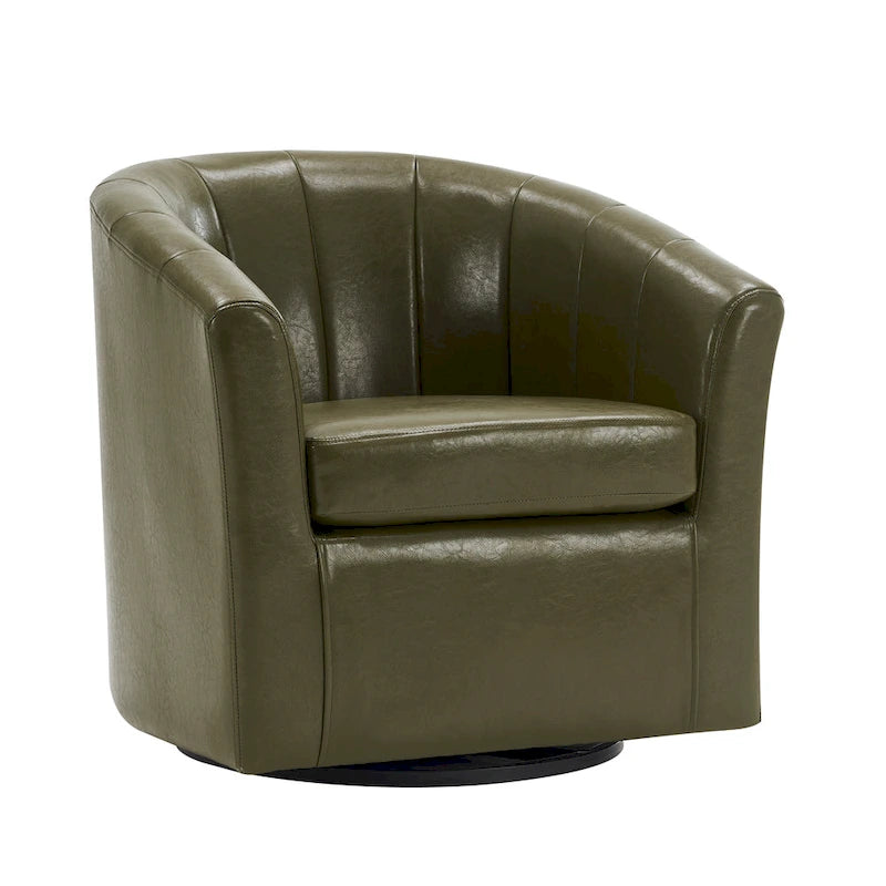 Fauteuil tonneau pivotant Porthos Home Manon en similicuir avec coussin de siège amovible