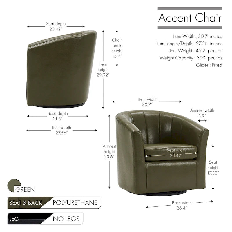 Fauteuil tonneau pivotant Porthos Home Manon en similicuir avec coussin de siège amovible