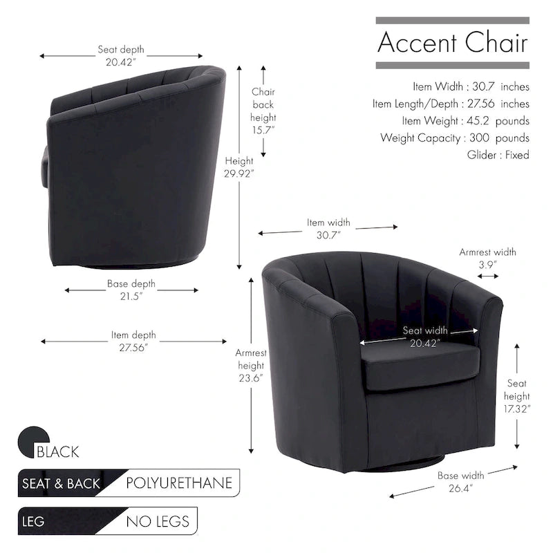 Fauteuil tonneau pivotant Porthos Home Manon en similicuir avec coussin de siège amovible