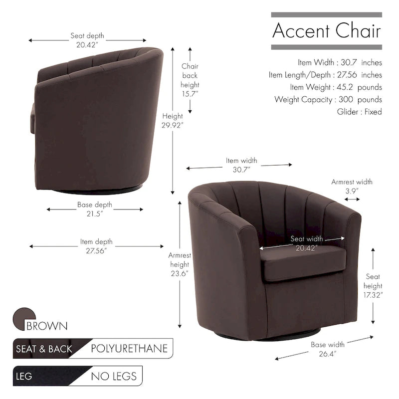Fauteuil tonneau pivotant Porthos Home Manon en similicuir avec coussin de siège amovible