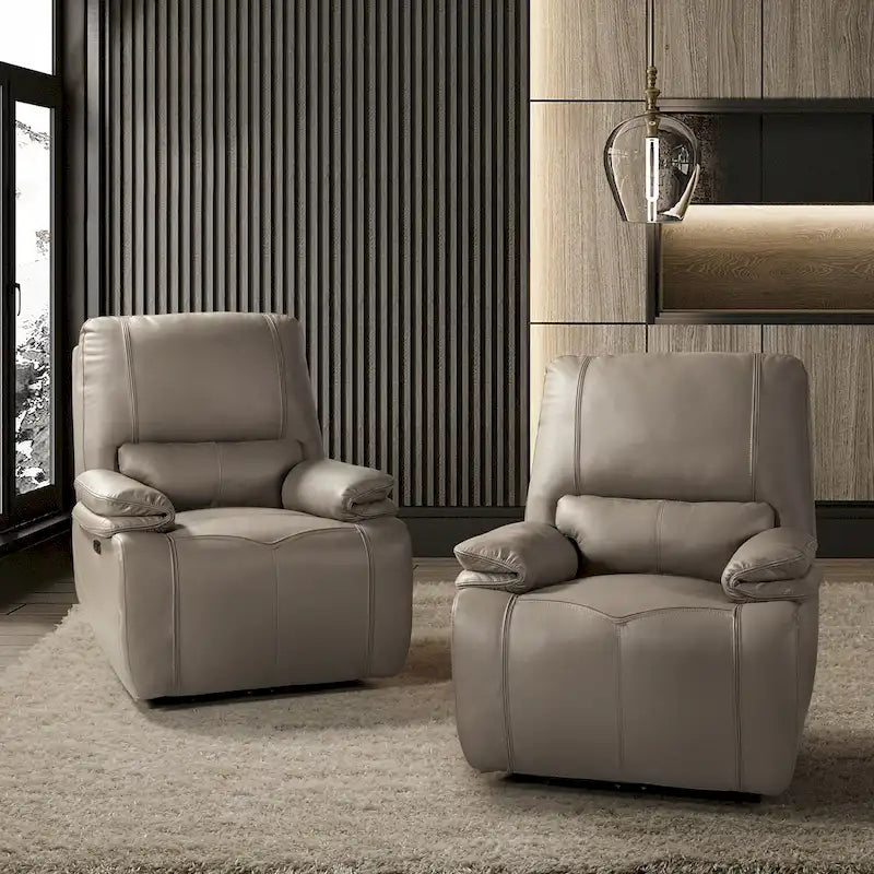Fauteuil inclinable électrique Clara en cuir véritable avec rembourrage moelleux, lot de 2