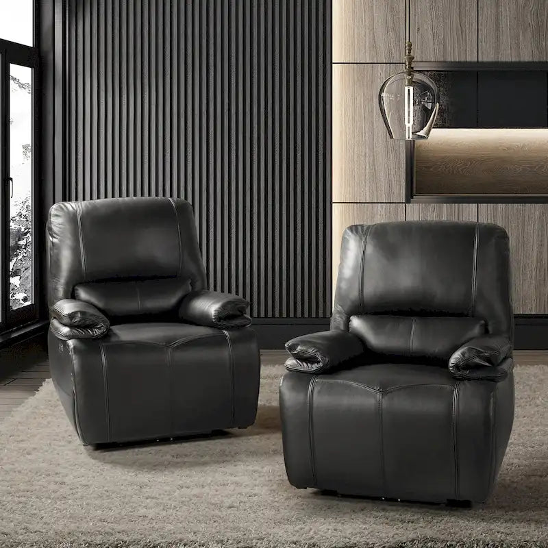 Fauteuil inclinable électrique Clara en cuir véritable avec rembourrage moelleux, lot de 2
