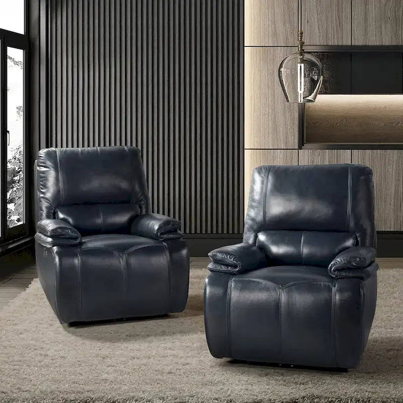 Fauteuil inclinable électrique Clara en cuir véritable avec rembourrage moelleux, lot de 2