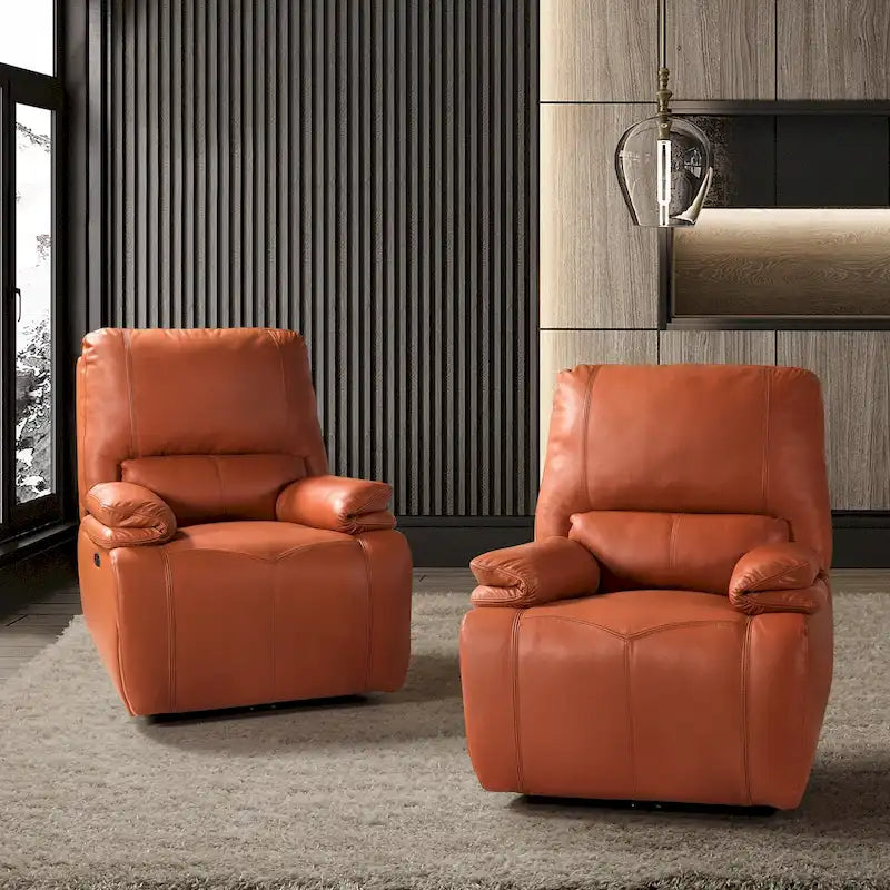 Fauteuil inclinable électrique Clara en cuir véritable avec rembourrage moelleux, lot de 2