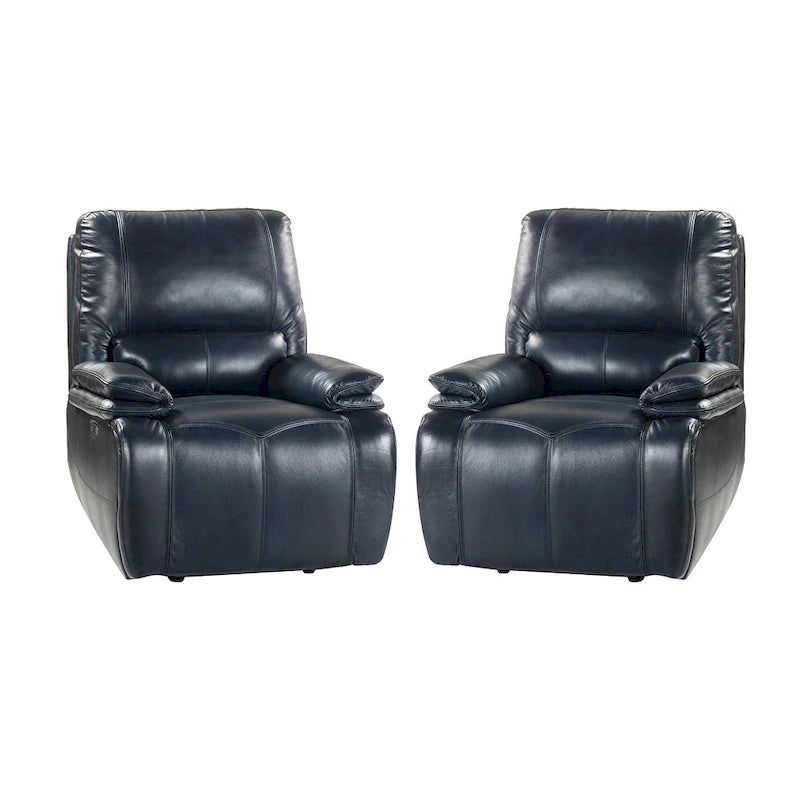 Fauteuil inclinable électrique Clara en cuir véritable avec rembourrage moelleux, lot de 2