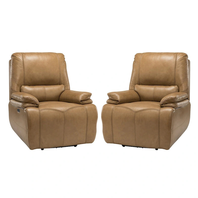 Fauteuil inclinable électrique Clara en cuir véritable avec rembourrage moelleux, lot de 2