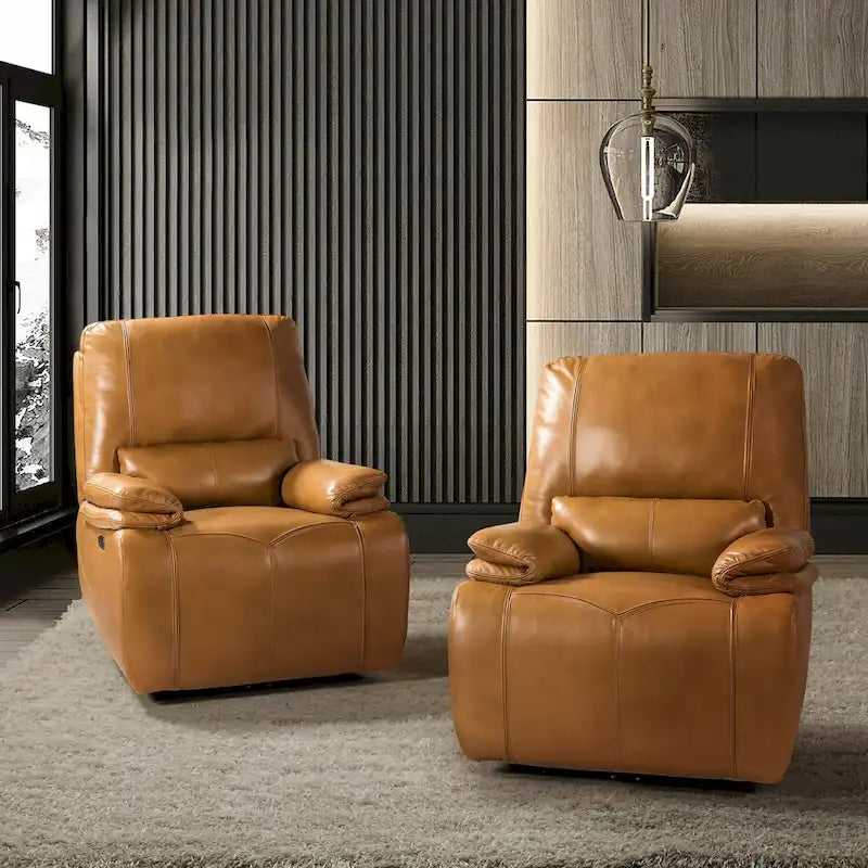 Fauteuil inclinable électrique Clara en cuir véritable avec rembourrage moelleux, lot de 2
