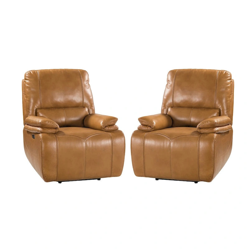 Fauteuil inclinable électrique Clara en cuir véritable avec rembourrage moelleux, lot de 2