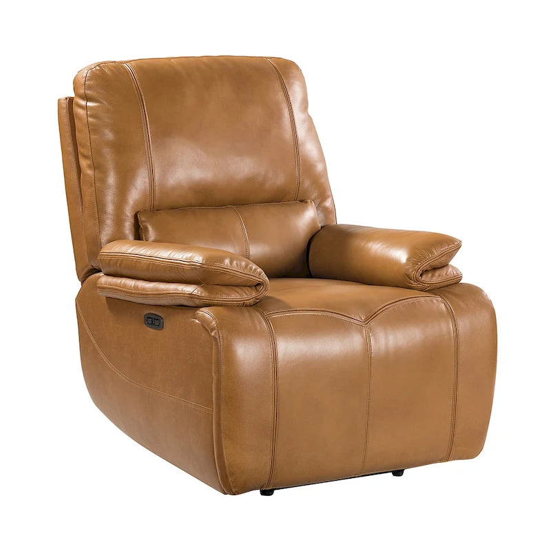Fauteuil inclinable électrique Clara en cuir véritable avec rembourrage moelleux, lot de 2
