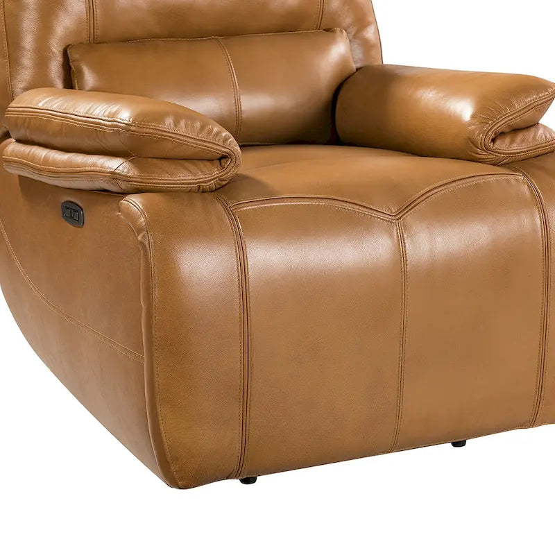 Fauteuil inclinable électrique Clara en cuir véritable avec rembourrage moelleux, lot de 2