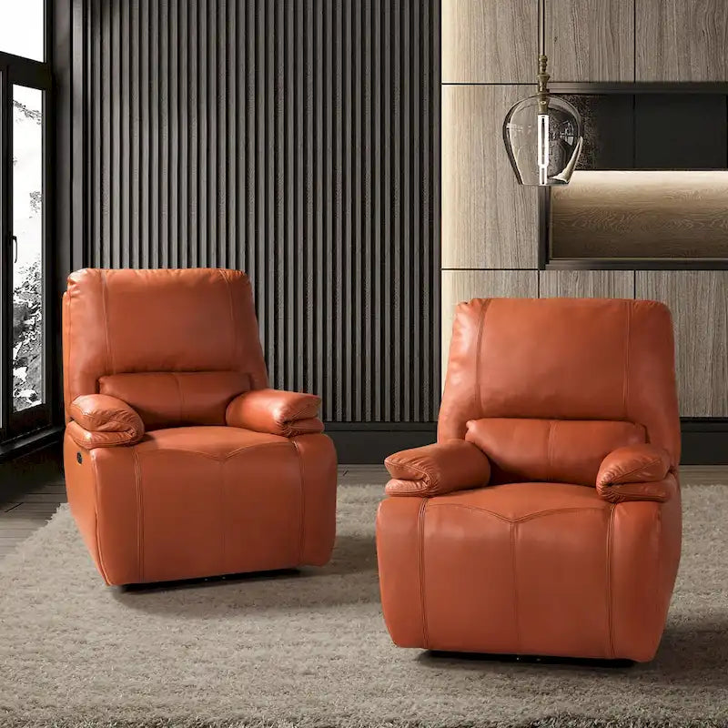 Fauteuil inclinable électrique Clara en cuir véritable avec rembourrage moelleux, lot de 2