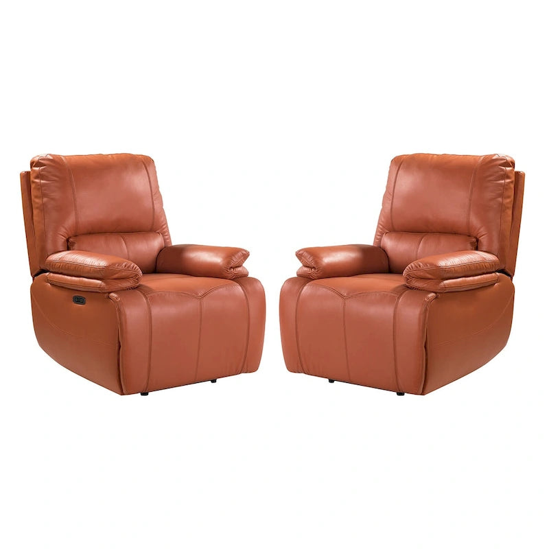 Fauteuil inclinable électrique Clara en cuir véritable avec rembourrage moelleux, lot de 2