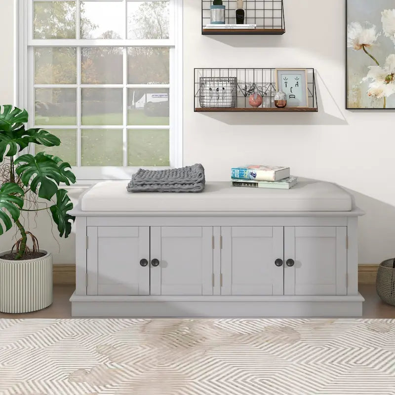 Banc de rangement avec 4 portes et étagères réglables