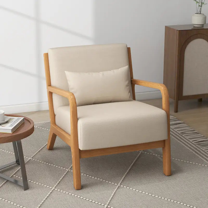 Fauteuil d'appoint rembourré de style Mid-Century Modern avec structure en bois