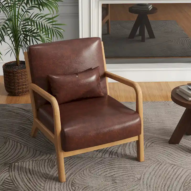 Fauteuil d'appoint rembourré de style Mid-Century Modern avec structure en bois