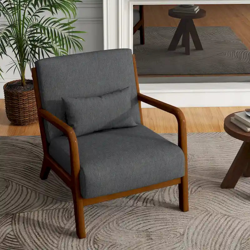 Fauteuil d'appoint rembourré de style Mid-Century Modern avec structure en bois