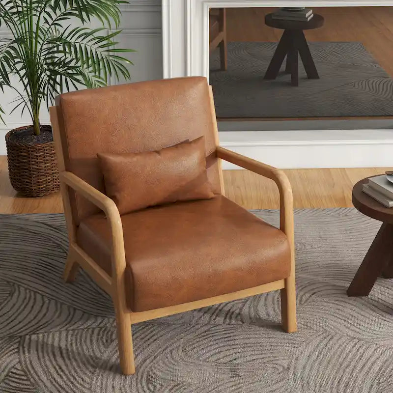 Fauteuil d'appoint rembourré de style Mid-Century Modern avec structure en bois