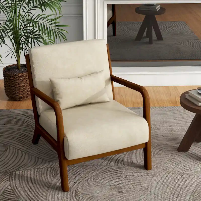 Fauteuil d'appoint rembourré de style Mid-Century Modern avec structure en bois