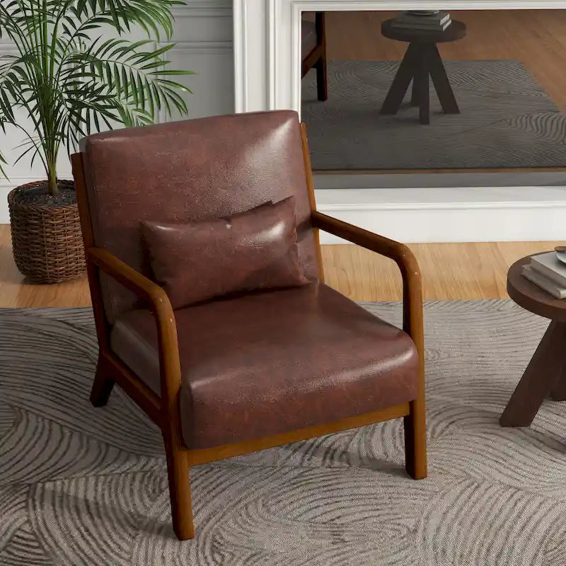 Fauteuil d'appoint rembourré de style Mid-Century Modern avec structure en bois