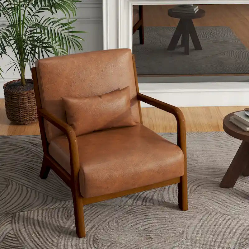 Fauteuil d'appoint rembourré de style Mid-Century Modern avec structure en bois