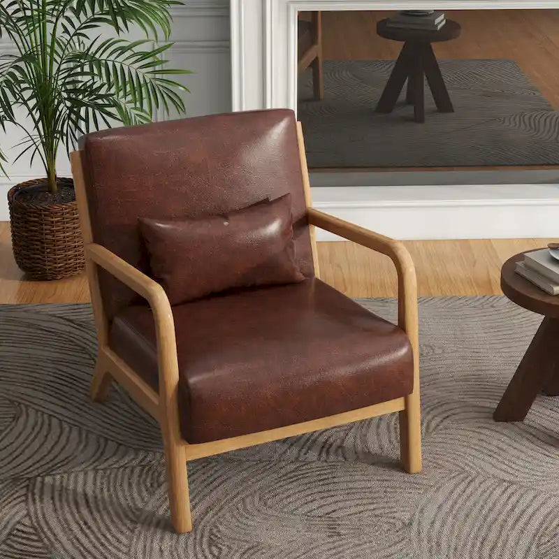Fauteuil d'appoint rembourré de style Mid-Century Modern avec structure en bois