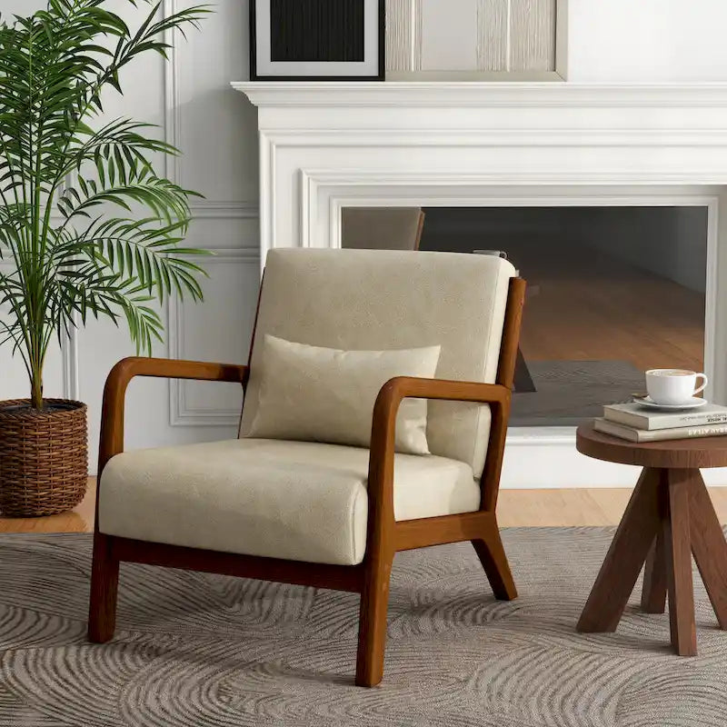 Fauteuil d'appoint rembourré de style Mid-Century Modern avec structure en bois