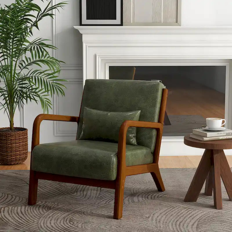 Fauteuil d'appoint rembourré de style Mid-Century Modern avec structure en bois