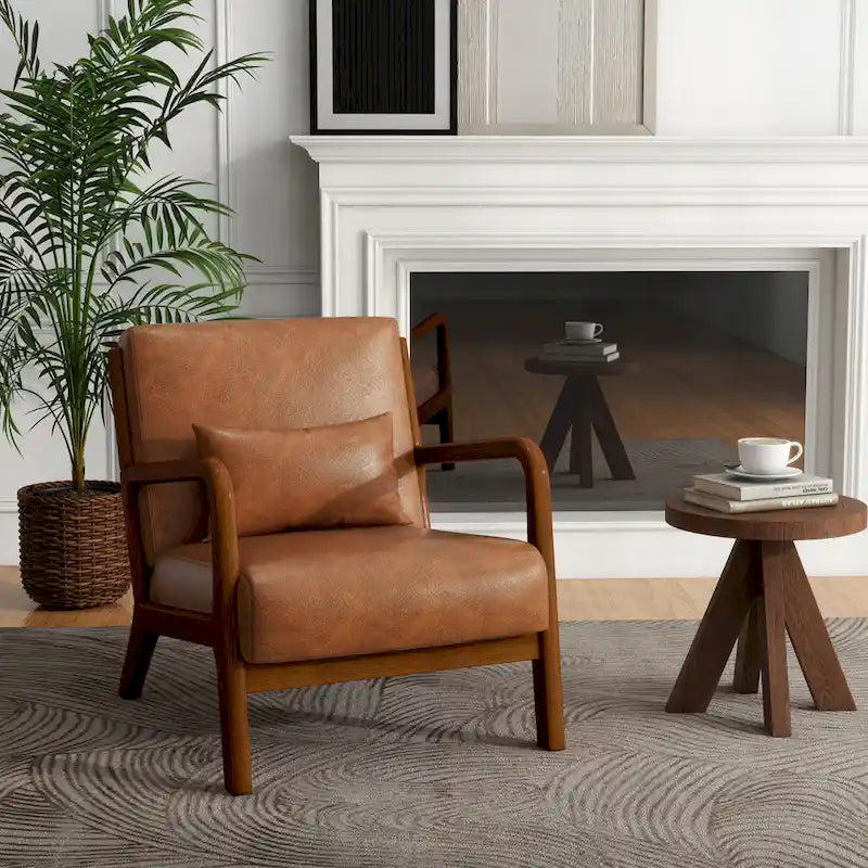 Fauteuil d'appoint rembourré de style Mid-Century Modern avec structure en bois
