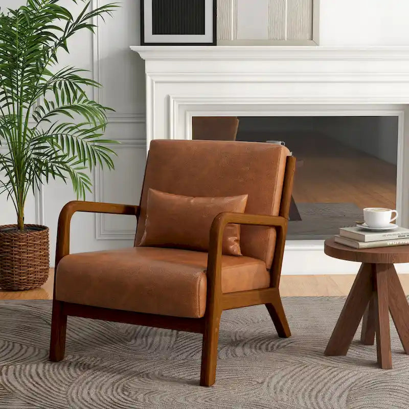 Fauteuil d'appoint rembourré de style Mid-Century Modern avec structure en bois