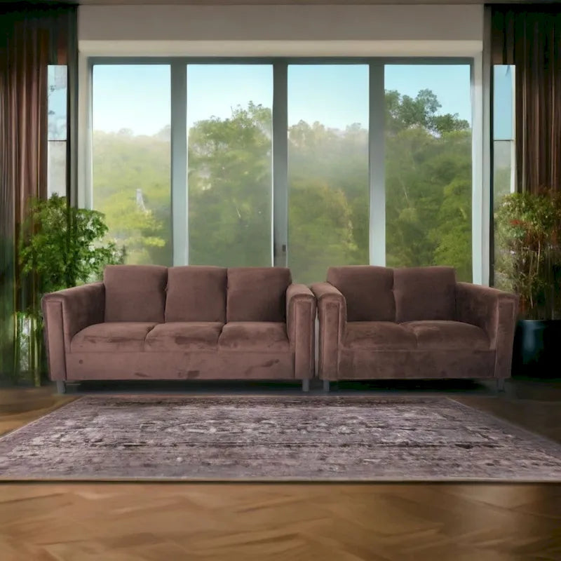 Coast to Coast Sofas Ensemble canapé et causeuse de style moderne du milieu du siècle, cadre en bois massif, rembourré