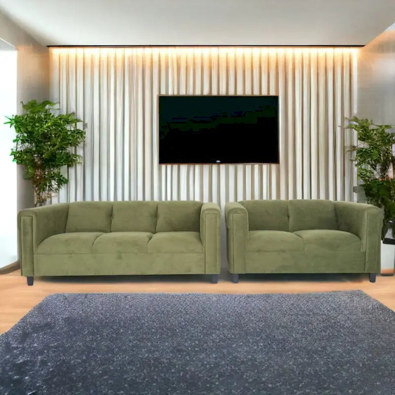Coast to Coast Sofas Ensemble canapé et causeuse de style moderne du milieu du siècle, cadre en bois massif, rembourré