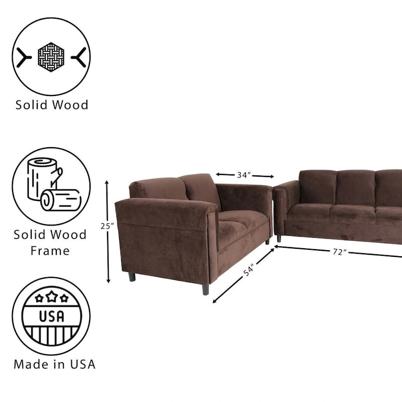 Coast to Coast Sofas Ensemble canapé et causeuse de style moderne du milieu du siècle, cadre en bois massif, rembourré