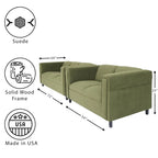 Coast to Coast Sofas Ensemble canapé et causeuse de style moderne du milieu du siècle, cadre en bois massif, rembourré